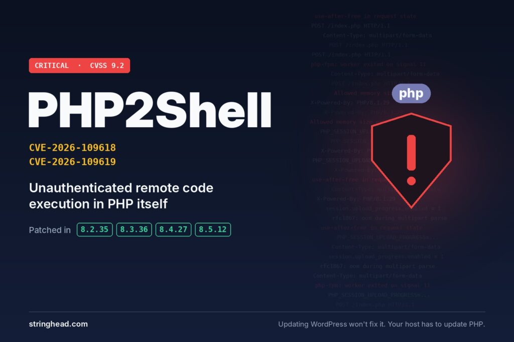 PHP2Shell critical PHP vulnerabilities CVE-2026-109618 and CVE-2026-109619, patched in PHP 8.2.35, 8.3.36, 8.4.27 and 8.5.12